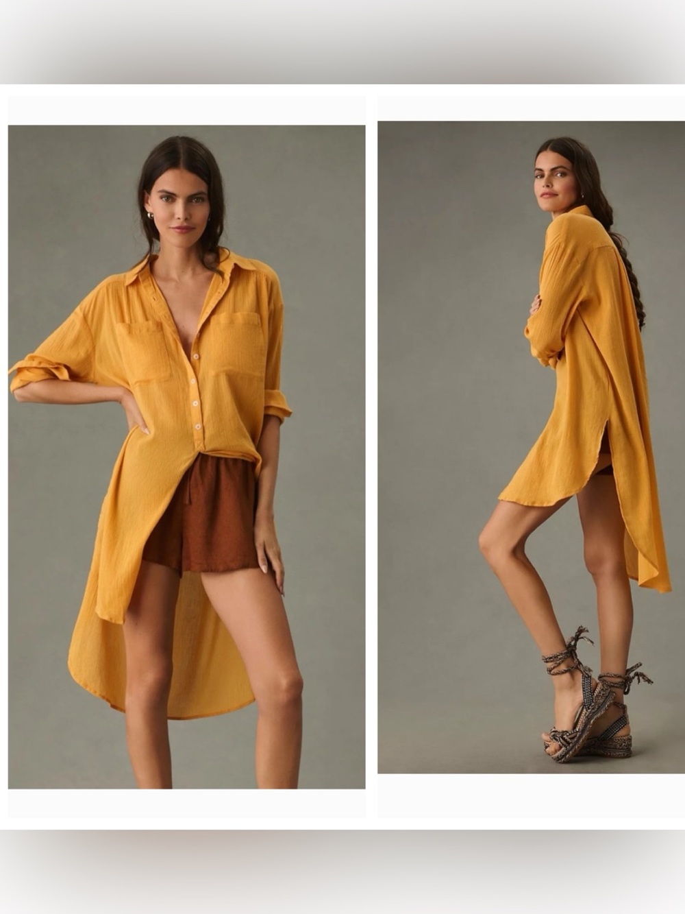 Anthropologie duster tunic marigold shirt in gauzy cotton fabric sz S